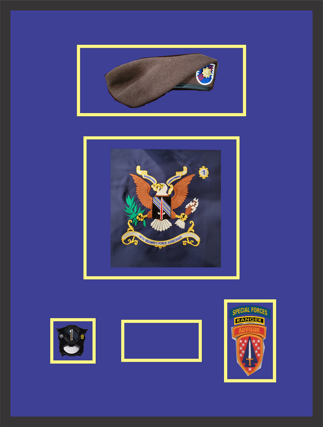 1st BN 5th SFAB Framed Colors with Customizable Rank Name and Branch 24x32 Inches (Beret)